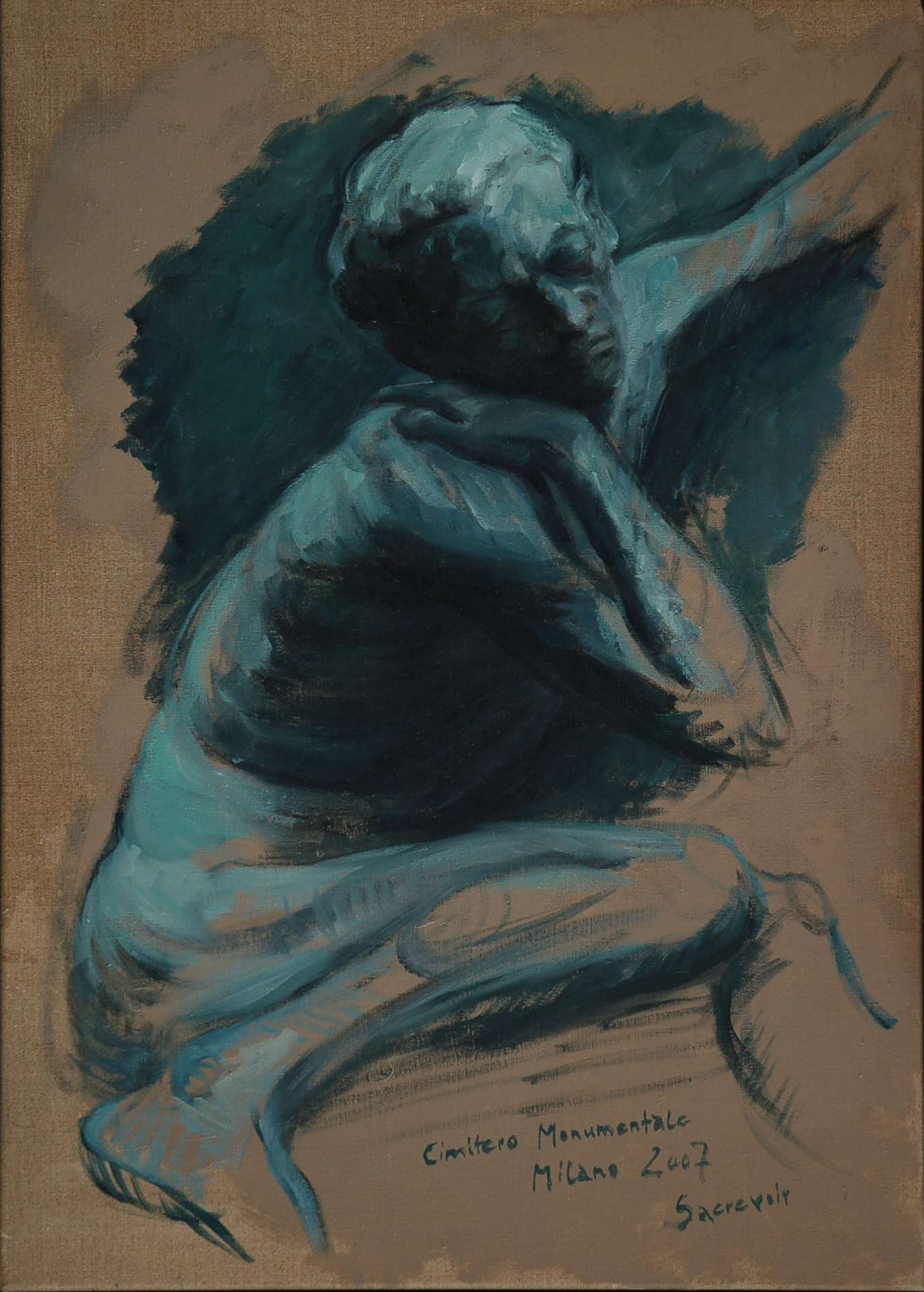 Figur eines Grabmals im Cimitero Monumentale, Mailand