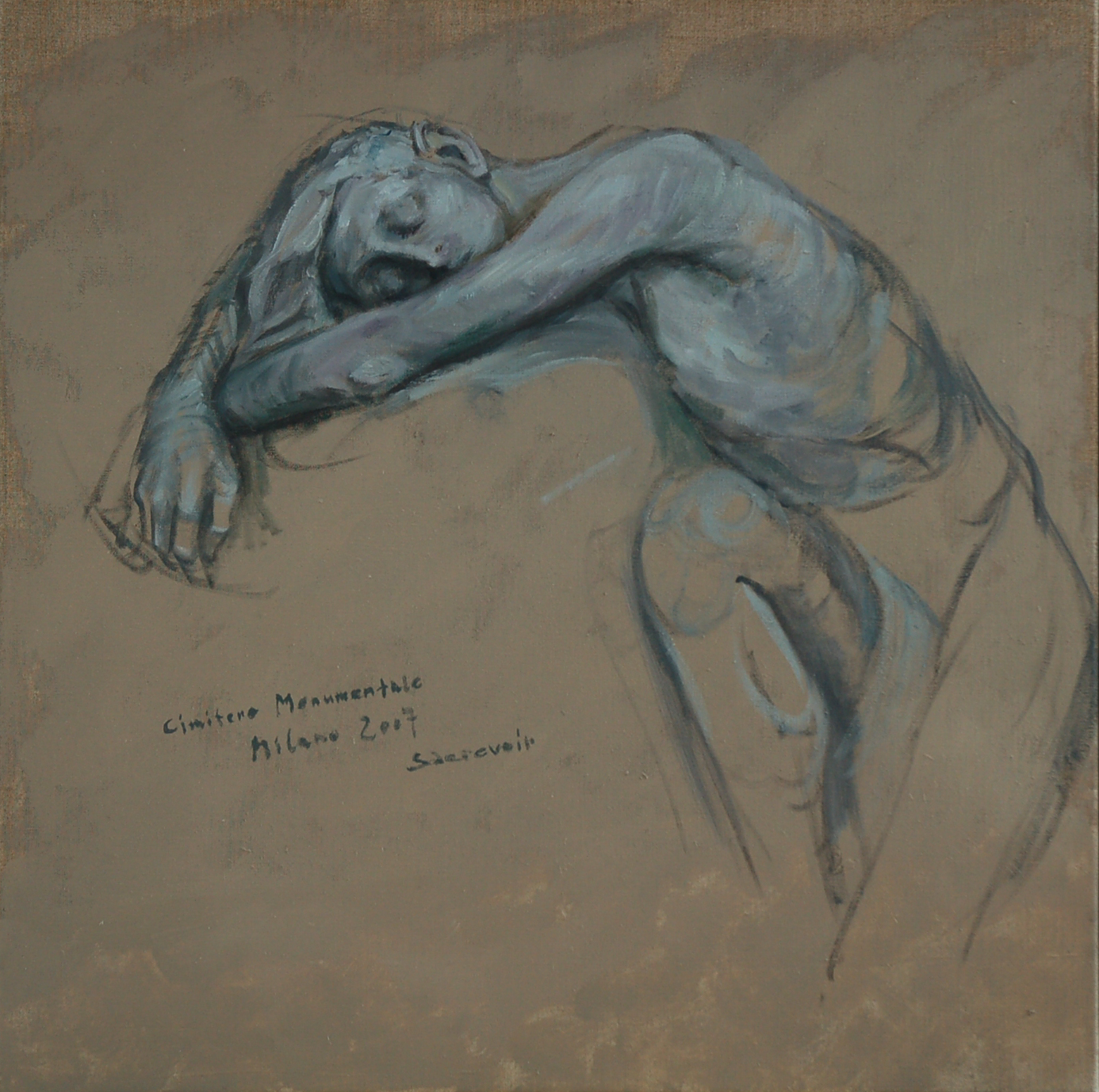 Figur eines Grabmals im Cimitero Monumentale, Mailand